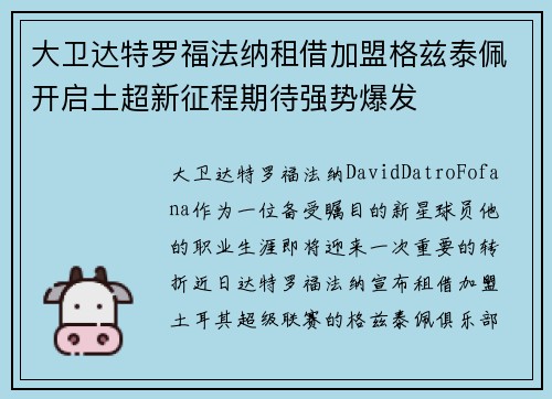 大卫达特罗福法纳租借加盟格兹泰佩开启土超新征程期待强势爆发